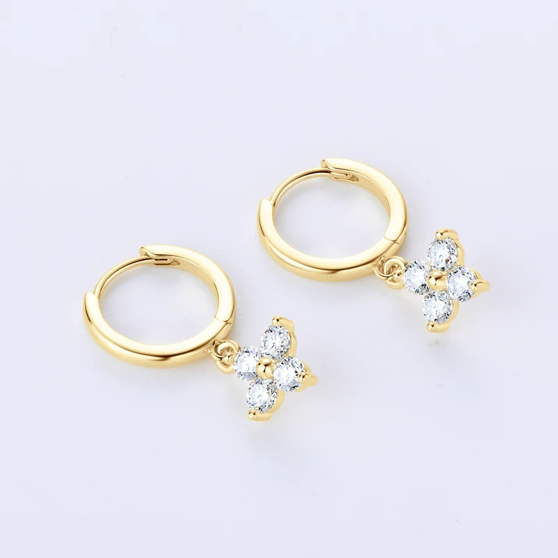 IOGOU S925 Sterling Silver Hoops Earrings Real 3mm Moissanite Four Leaf Clover Drop Dangle Earrings for Women Cute Jewelry Charm