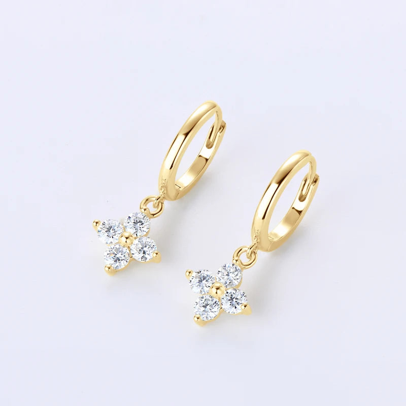 IOGOU S925 Sterling Silver Hoops Earrings Real 3mm Moissanite Four Leaf Clover Drop Dangle Earrings for Women Cute Jewelry Charm