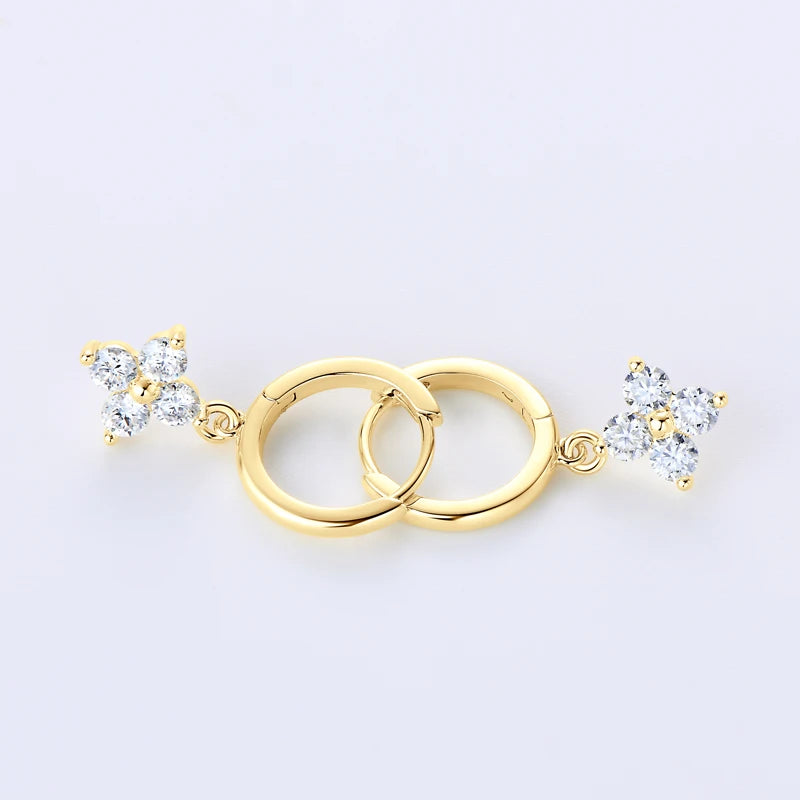 IOGOU S925 Sterling Silver Hoops Earrings Real 3mm Moissanite Four Leaf Clover Drop Dangle Earrings for Women Cute Jewelry Charm